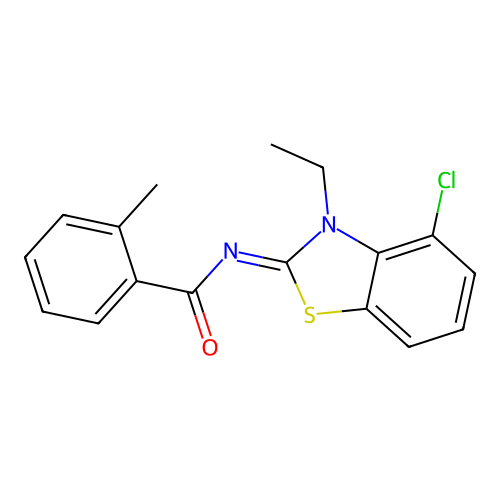 N-(4-chloro-3-ethyl-1,3-benzothiazol-2-ylidene)-2-methylbenzamide structure