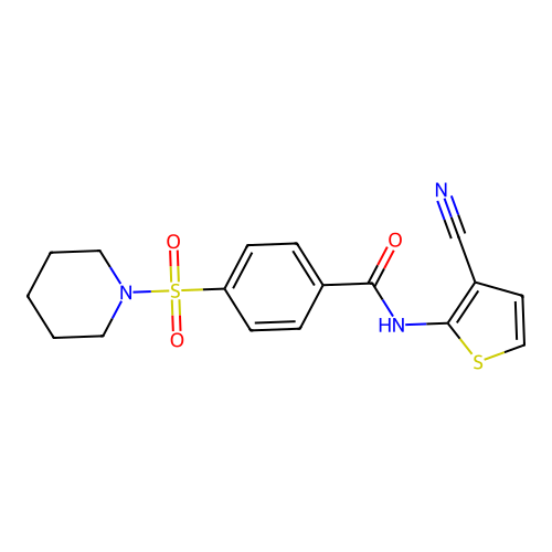 N-(3-cyanothiophen-2-yl)-4-piperidin-1-ylsulfonylbenzamide structure