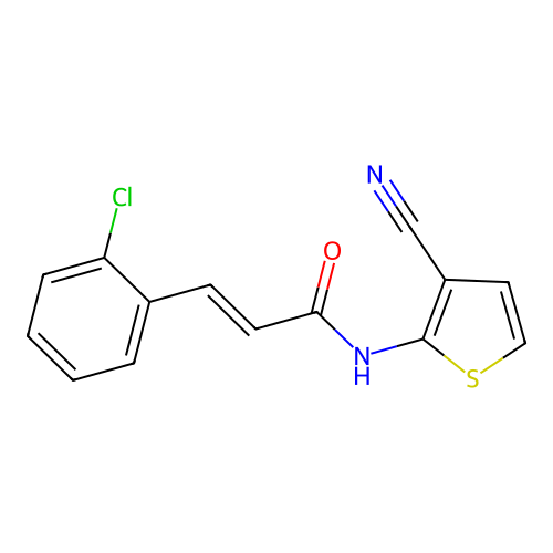 (E)-3-(2-chlorophenyl)-N-(3-cyanothiophen-2-yl)acrylamide structure