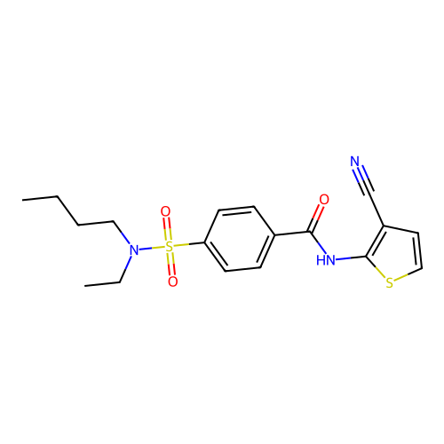 4-[butyl(ethyl)sulfamoyl]-N-(3-cyanothiophen-2-yl)benzamide structure