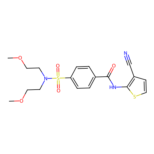 4-[bis(2-methoxyethyl)sulfamoyl]-N-(3-cyanothiophen-2-yl)benzamide structure