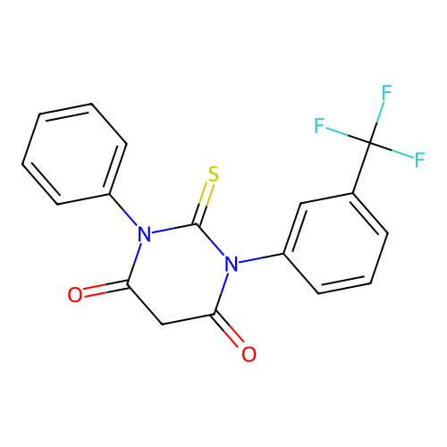 1-Phenyl-2-sulfanylidene-3-[3-(trifluoromethyl)phenyl]-1,3-diazinane-4,6-dione structure