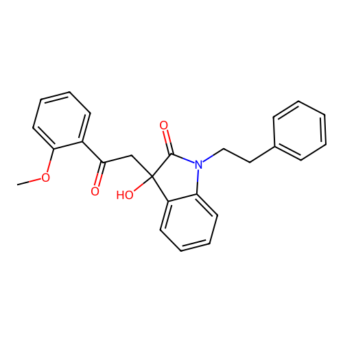 3-hydroxy-3-[2-(2-methoxyphenyl)-2-oxoethyl]-1-(2-phenylethyl)-1,3-dihydro-2H-indol-2-one structure