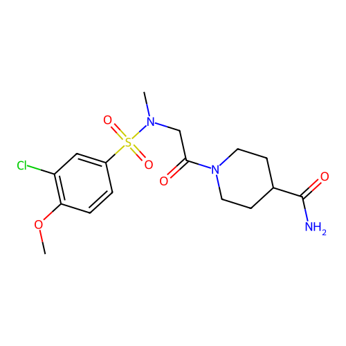 1-[2-[(3-chloro-4-methoxyphenyl)sulfonyl-methylamino]acetyl]piperidine-4-carboxamide structure