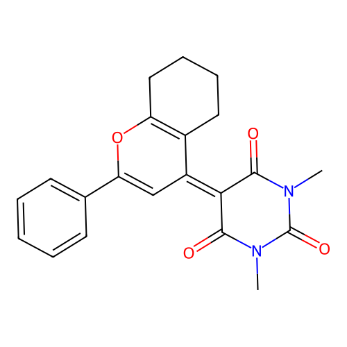 1,3-dimethyl-5-(2-phenyl-5,6,7,8-tetrahydro-4H-chromen-4-ylidene)pyrimidine-2,4,6(1H,3H,5H)-trione structure