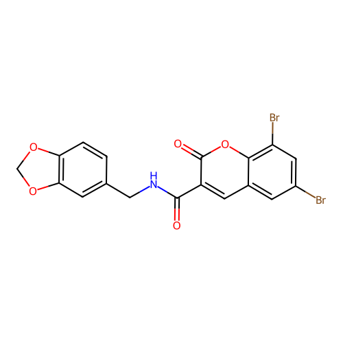 N-[(2H-1,3-benzodioxol-5-yl)methyl]-6,8-dibromo-2-oxo-2H-chromene-3-carboxamide structure