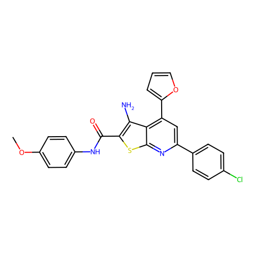 3-amino-6-(4-chlorophenyl)-4-(furan-2-yl)-N-(4-methoxyphenyl)thieno[2,3-b]pyridine-2-carboxamide structure