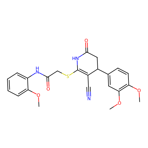 2-{[3-cyano-4-(3,4-dimethoxyphenyl)-6-oxo-1,4,5,6-tetrahydropyridin-2-yl]sulfanyl}-N-(2-methoxyphenyl)acetamide structure
