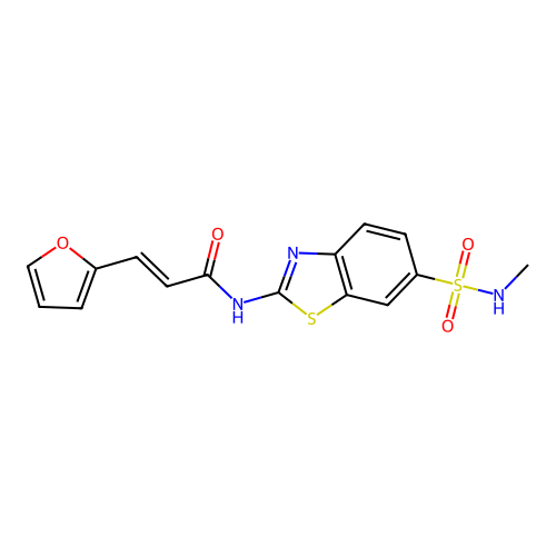 (2E)-3-(2-furyl)-N-{6-[(methylamino)sulfonyl]-1,3-benzothiazol-2-yl}acrylamide structure