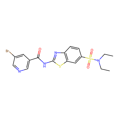 5-bromo-N-[6-(diethylsulfamoyl)-1,3-benzothiazol-2-yl]pyridine-3-carboxamide structure