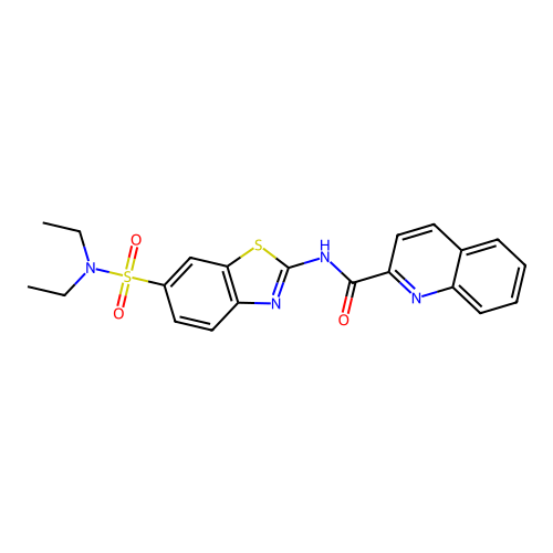 N-[6-(diethylsulfamoyl)-1,3-benzothiazol-2-yl]quinoline-2-carboxamide structure