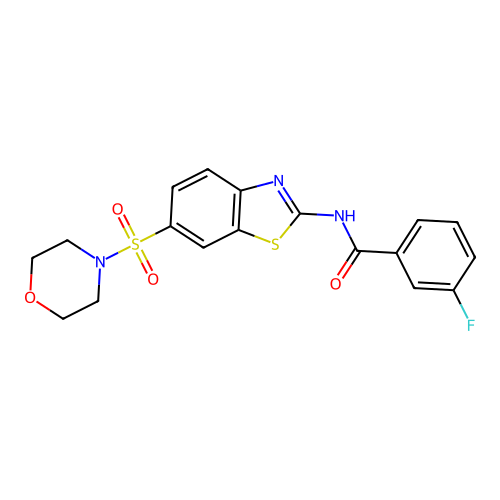 3-fluoro-N-(6-morpholin-4-ylsulfonyl-1,3-benzothiazol-2-yl)benzamide structure