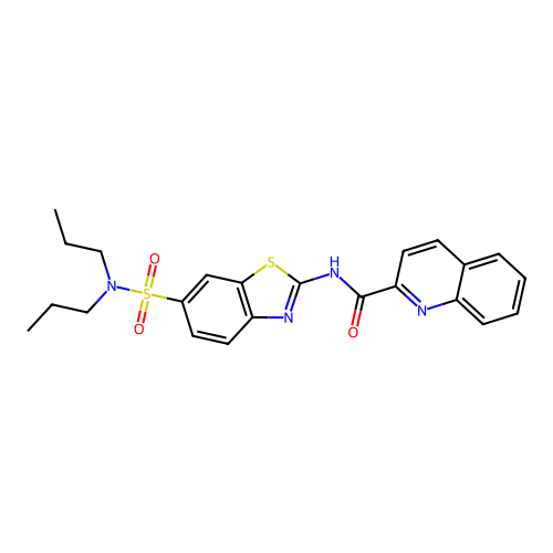 N-[6-(dipropylsulfamoyl)-1,3-benzothiazol-2-yl]quinoline-2-carboxamide structure