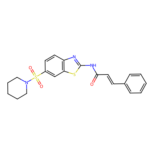 N-(6-(piperidin-1-ylsulfonyl)benzo[d]thiazol-2-yl)cinnamamide structure