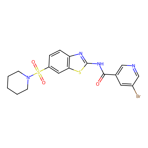5-bromo-N-(6-(piperidin-1-ylsulfonyl)benzo[d]thiazol-2-yl)nicotinamide structure