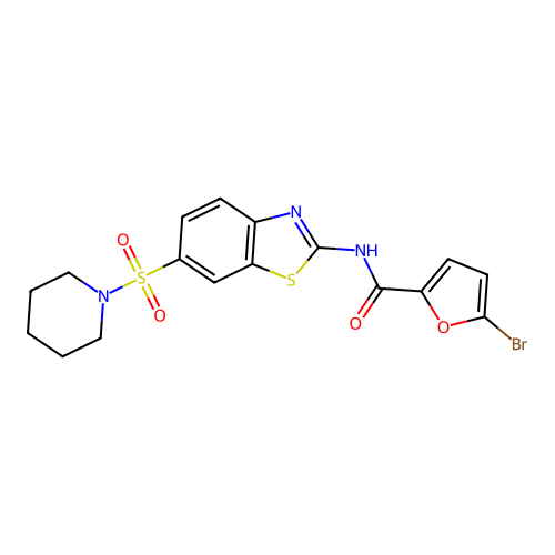 5-bromo-N-(6-piperidin-1-ylsulfonyl-1,3-benzothiazol-2-yl)furan-2-carboxamide structure