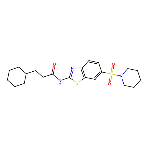 3-cyclohexyl-N-(6-(piperidin-1-ylsulfonyl)benzo[d]thiazol-2-yl)propanamide structure
