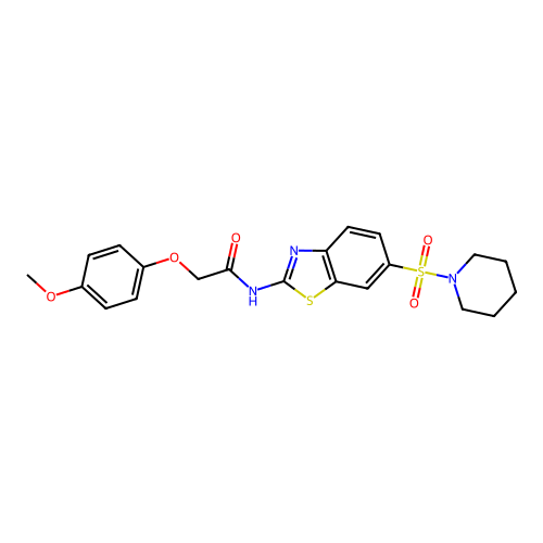 2-(4-methoxyphenoxy)-N-(6-(piperidin-1-ylsulfonyl)benzo[d]thiazol-2-yl)acetamide structure