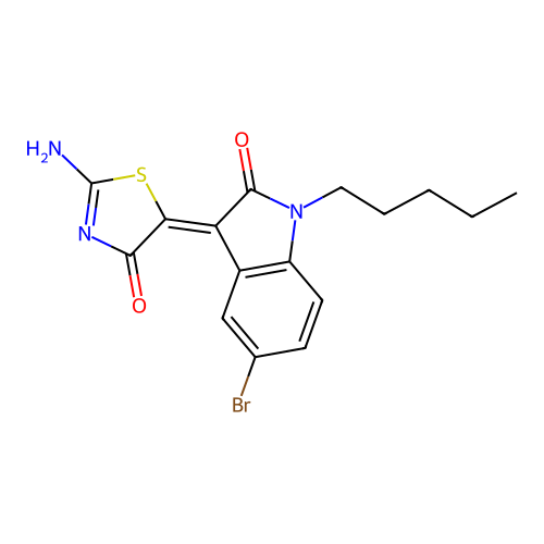 (Z)-5-(5-bromo-2-oxo-1-pentylindolin-3-ylidene)-2-iminothiazolidin-4-one structure