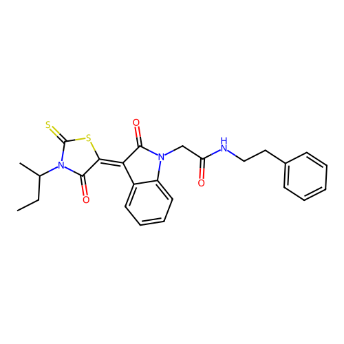 (Z)-2-(3-(3-(sec-butyl)-4-oxo-2-thioxothiazolidin-5-ylidene)-2-oxoindolin-1-yl)-N-phenethylacetamide structure