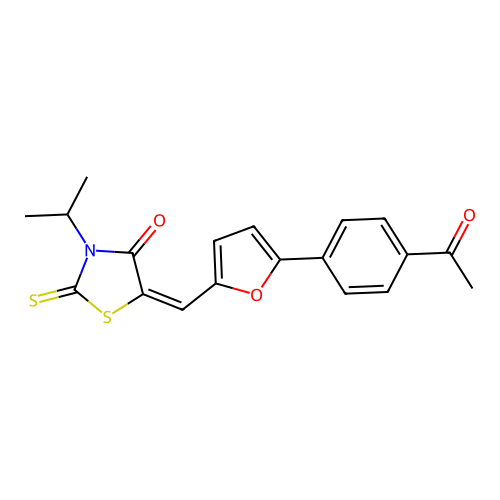 (E)-5-((5-(4-acetylphenyl)furan-2-yl)methylene)-3-isopropyl-2-thioxothiazolidin-4-one structure