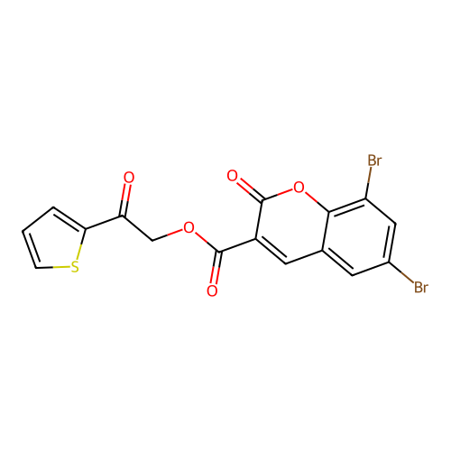 2-oxo-2-(thiophen-2-yl)ethyl 6,8-dibromo-2-oxo-2H-chromene-3-carboxylate structure
