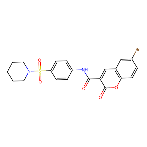6-bromo-2-oxo-N-[4-(piperidine-1-sulfonyl)phenyl]-2H-chromene-3-carboxamide structure
