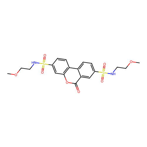 N3,N8-bis(2-methoxyethyl)-6-oxo-6H-benzo[c]chromene-3,8-disulfonamide structure