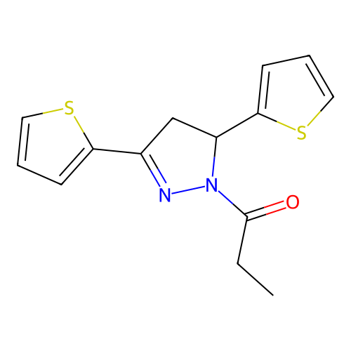 1-(3,5-di(thiophen-2-yl)-4,5-dihydro-1H-pyrazol-1-yl)propan-1-one structure