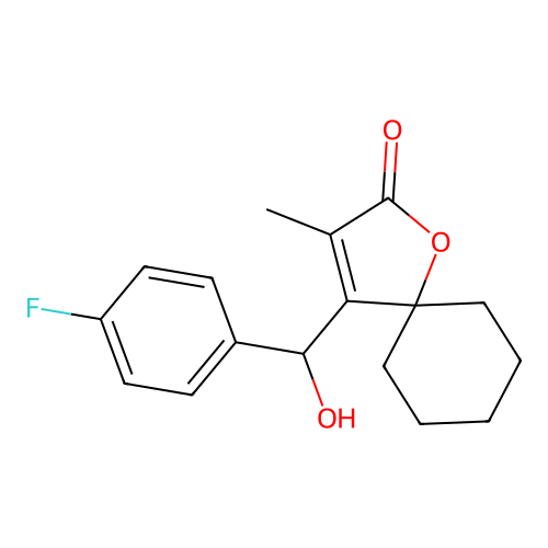 1-Oxaspiro(4.5)dec-3-en-2-one, 4-((4-fluorophenyl)hydroxymethyl)-3-methyl- structure