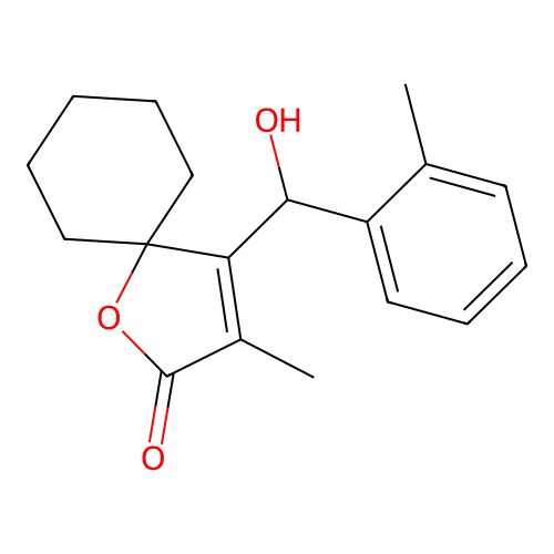 1-Oxaspiro(4.5)dec-3-en-2-one, 4-(hydroxy(2-methylphenyl)methyl)-3-methyl- structure