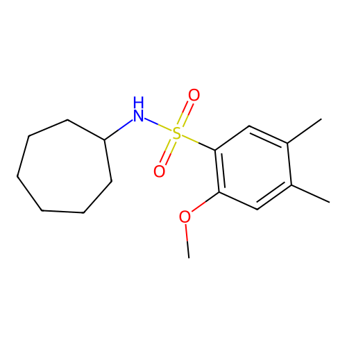 N-cycloheptyl-2-methoxy-4,5-dimethylbenzenesulfonamide structure