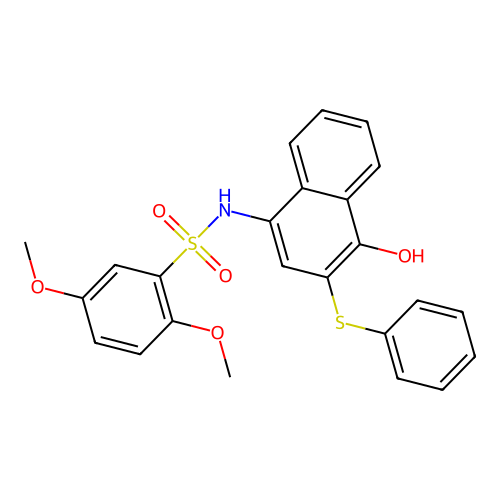[(2,5-Dimethoxyphenyl)sulfonyl](4-hydroxy-3-phenylthionaphthyl)amine structure