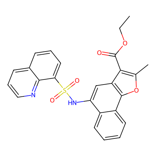Ethyl 2-methyl-5-(quinoline-8-sulfonamido)naphtho[1,2-b]furan-3-carboxylate structure