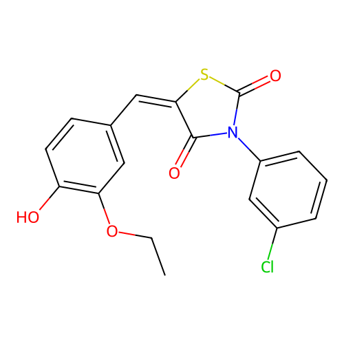 (5E)-3-(3-chlorophenyl)-5-[(3-ethoxy-4-hydroxyphenyl)methylidene]-1,3-thiazolidine-2,4-dione structure