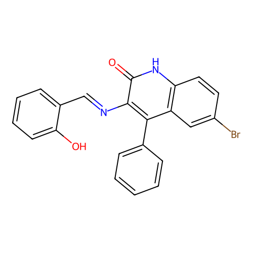 (E)-6-bromo-3-((2-hydroxybenzylidene)amino)-4-phenylquinolin-2(1H)-one structure