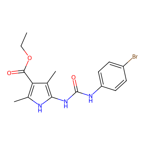 ethyl 5-[(4-bromophenyl)carbamoylamino]-2,4-dimethyl-1H-pyrrole-3-carboxylate structure