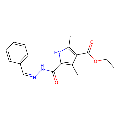 ethyl 5-[[(Z)-benzylideneamino]carbamoyl]-2,4-dimethyl-1H-pyrrole-3-carboxylate structure