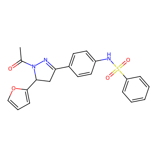 N-(4-(1-acetyl-5-(furan-2-yl)-4,5-dihydro-1H-pyrazol-3-yl)phenyl)benzenesulfonamide structure