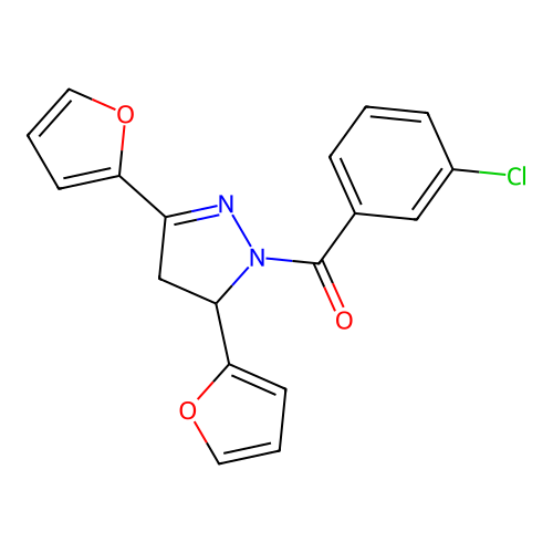 1-(3-chlorobenzoyl)-3,5-bis(furan-2-yl)-4,5-dihydro-1H-pyrazole structure