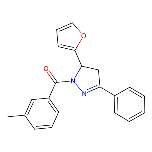 5-(furan-2-yl)-1-(3-methylbenzoyl)-3-phenyl-4,5-dihydro-1H-pyrazole structure