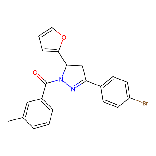 (3-(4-bromophenyl)-5-(furan-2-yl)-4,5-dihydro-1H-pyrazol-1-yl)(m-tolyl)methanone structure