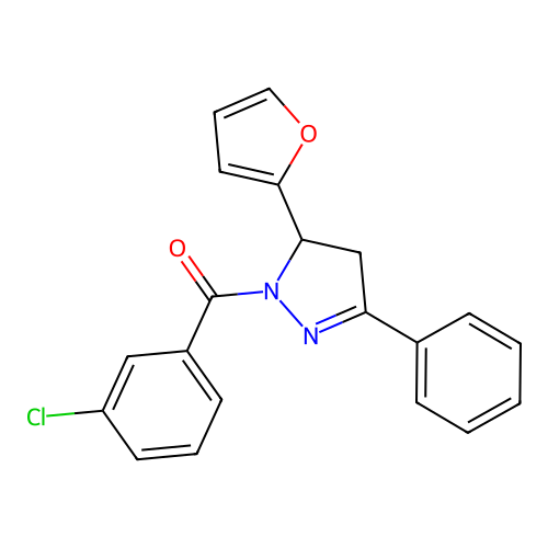 (3-Chlorophenyl)-[3-(furan-2-yl)-5-phenyl-3,4-dihydropyrazol-2-yl]methanone structure