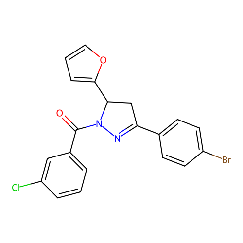 3-(4-bromophenyl)-1-(3-chlorobenzoyl)-5-(furan-2-yl)-4,5-dihydro-1H-pyrazole structure