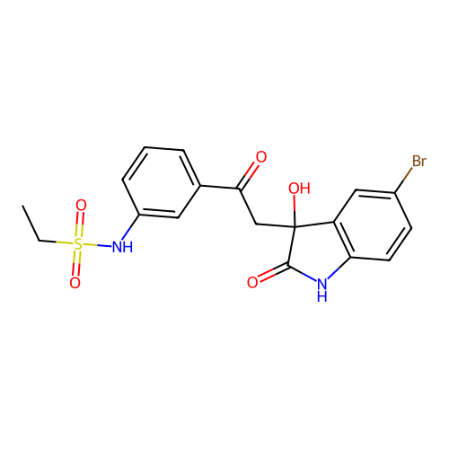 N-[3-[2-(5-bromo-3-hydroxy-2-oxo-1H-indol-3-yl)acetyl]phenyl]ethanesulfonamide structure