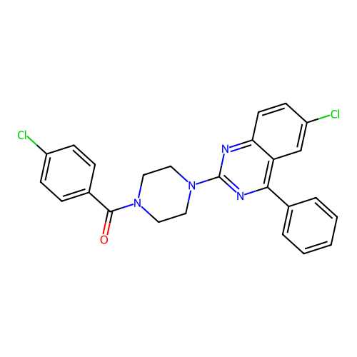 4-Chlorophenyl 4-(6-chloro-4-phenylquinazolin-2-yl)piperazinyl ketone structure