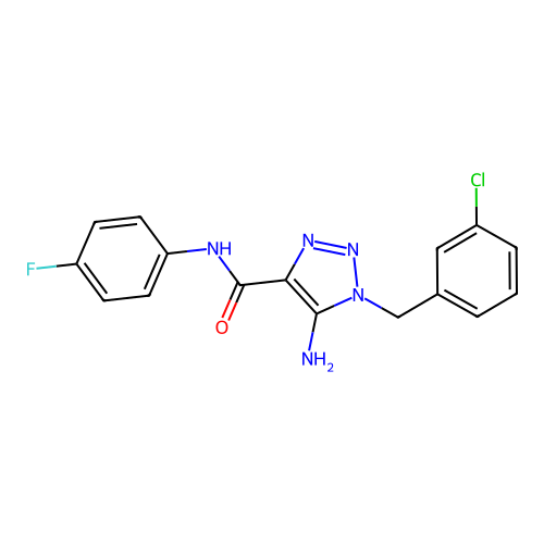5-amino-1-[(3-chlorophenyl)methyl]-N-(4-fluorophenyl)triazole-4-carboxamide structure