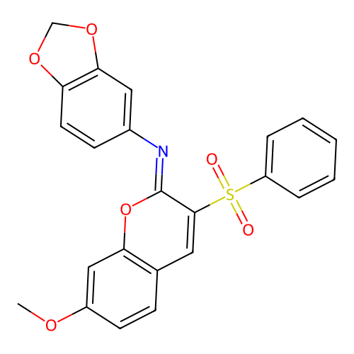 3-(benzenesulfonyl)-N-(1,3-benzodioxol-5-yl)-7-methoxychromen-2-imine structure