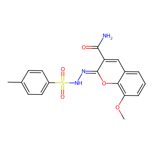(Z)-8-methoxy-2-(2-tosylhydrazono)-2H-chromene-3-carboxamide structure