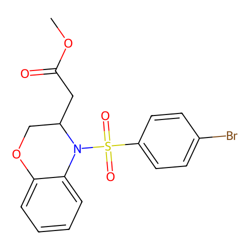 methyl 2-{4-[(4-bromophenyl)sulfonyl]-3,4-dihydro-2H-1,4-benzoxazin-3-yl}acetate structure